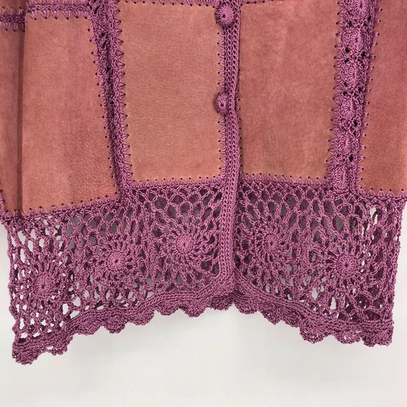 Y2K Vintage Mauve Pink Leather Patchwork Pieced Long Sleeve Top NWT size Medium - Picture 6 of 11